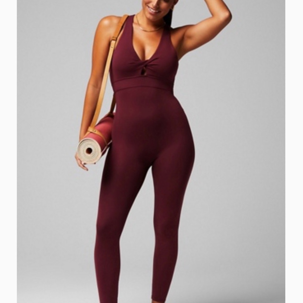 Fabletics Oasis Twist Front 7/8 Jumpsuit, Size: L in Merlot
